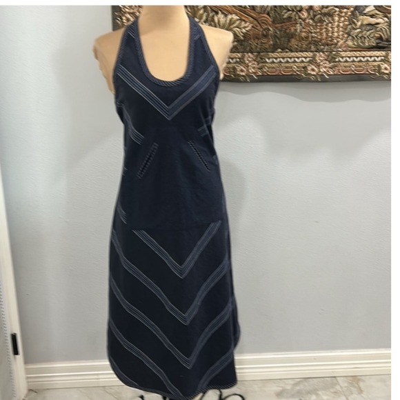 Carol Horn's Habitat Dress Halter Neck Sleeveless‎ Chevron Navy Blue - Picture 1 of 11